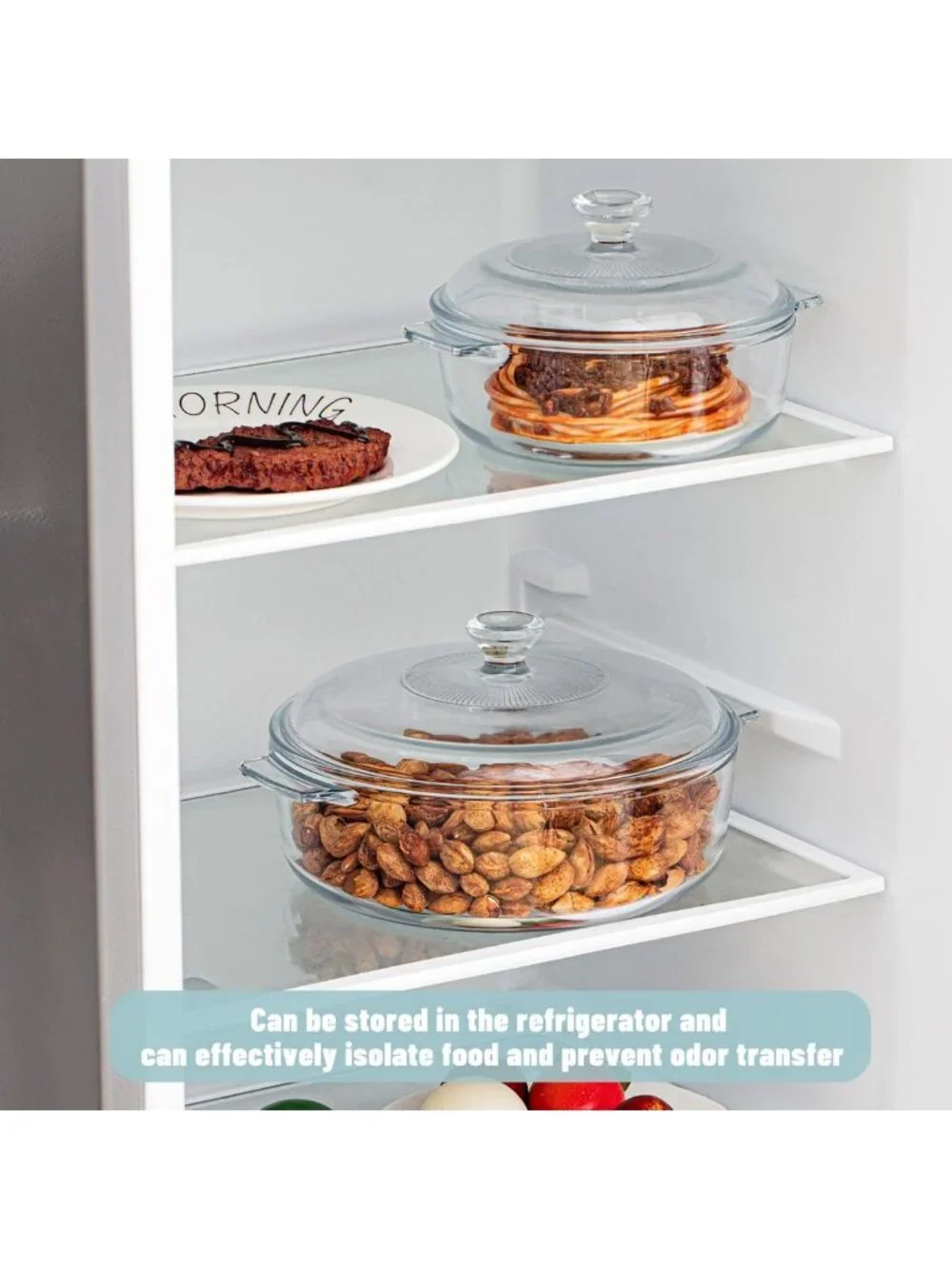 Set of 2 Round Glass Casserole Dishes with Lids - 0.8L & 1.7L Bakeware Set